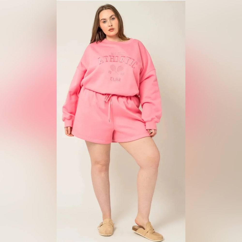 NWT Gilli 2PC Pink Sweatshirt & Short Set "Not That Athletic Club" Size 1X